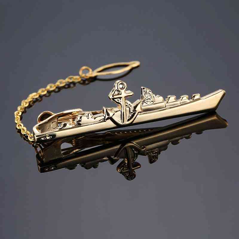 Gold Deluxe Ship Sculpt Tie Clip Pin Clasp Bar Metal Tie Clipss Accessories High Quality Wedding Brand Jewelry