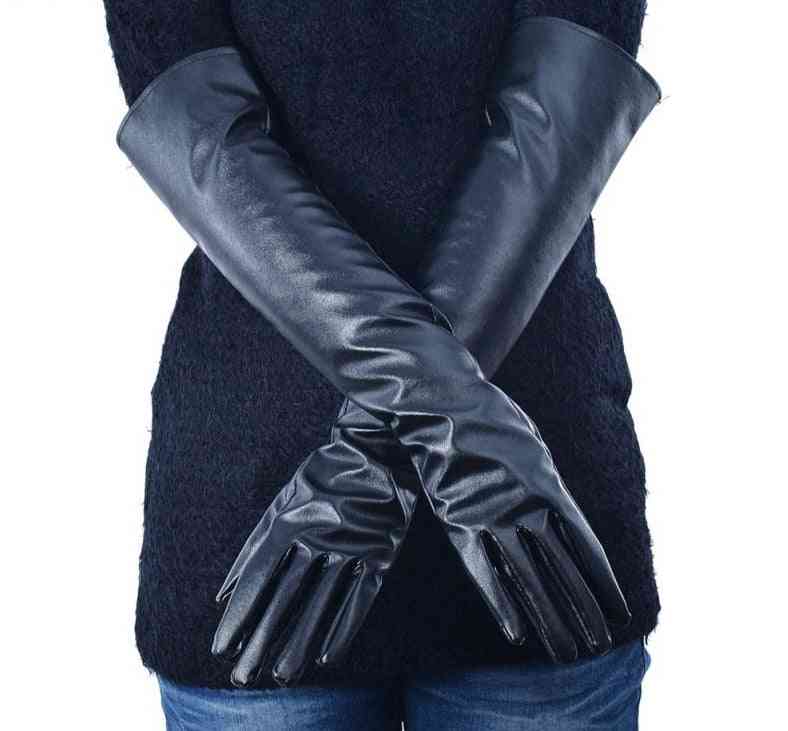 2 Colors New Faux Long Leather Gloves Fashion Women Gloves Warm Outdoors Long Design Sexy Gloves