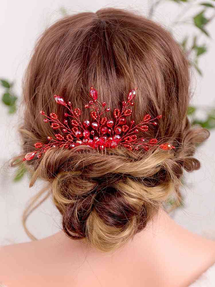 Shiny Red Crystal Hair Comb Festival Jewelry