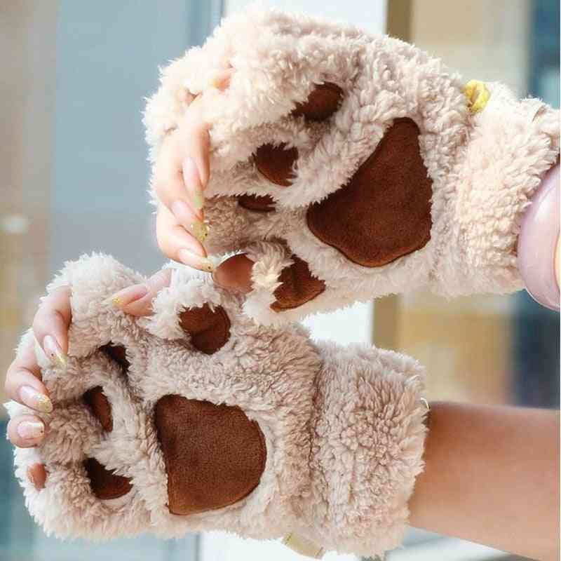 Söt katt tass fluffiga klo fingerlösa handskar