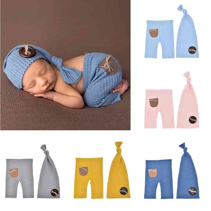 Newborn Photography Clothing Top Knot Hat+pants Set