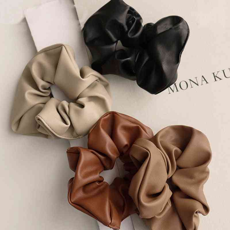 Fashion Leather Scrunchies Solid Rubber Bands