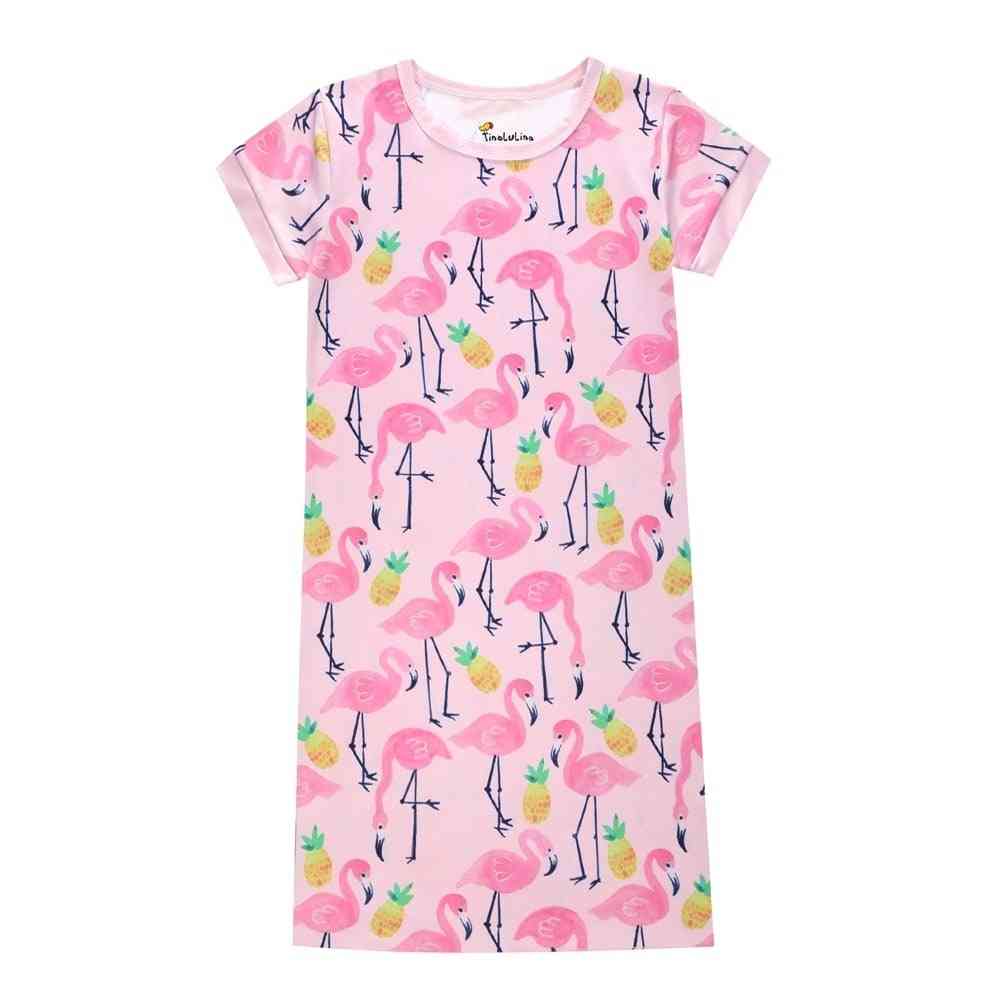 Children Pajamas Dress, Flamingo Cartoon Long Nighty -