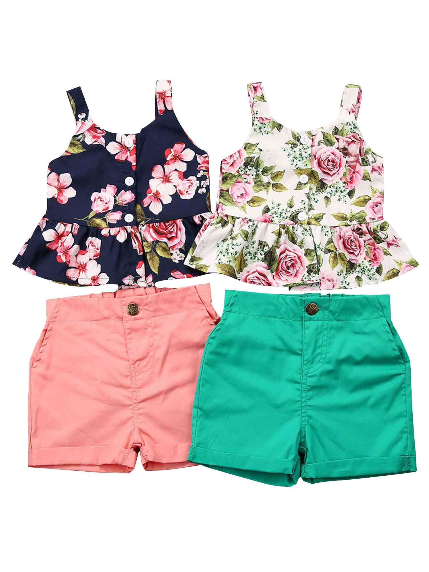 Baby Summer Floral Newborn Vest Tops Shorts Pants Outfits Set