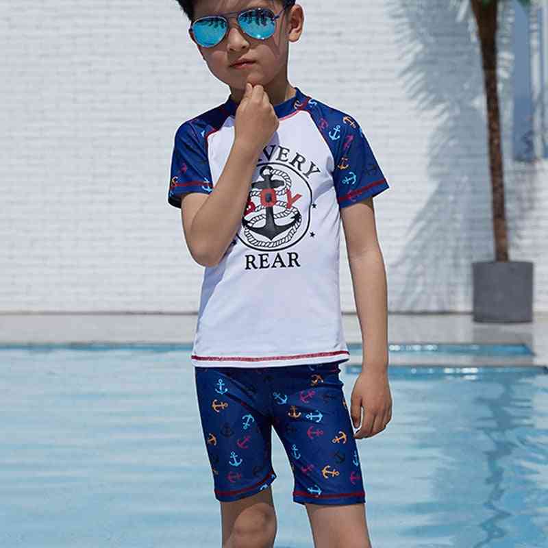 Boy Swimwear - Swim Suit With Cap Short Sleeve Bodysuit
