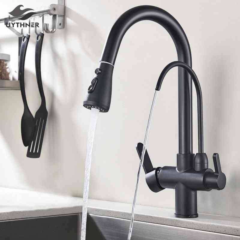 Uythner Waterfilter Taps Kitchen Faucets Dual Handle Deck Mounted Mixer Tap 360 Degree Rotation Water Purification Feature Crane