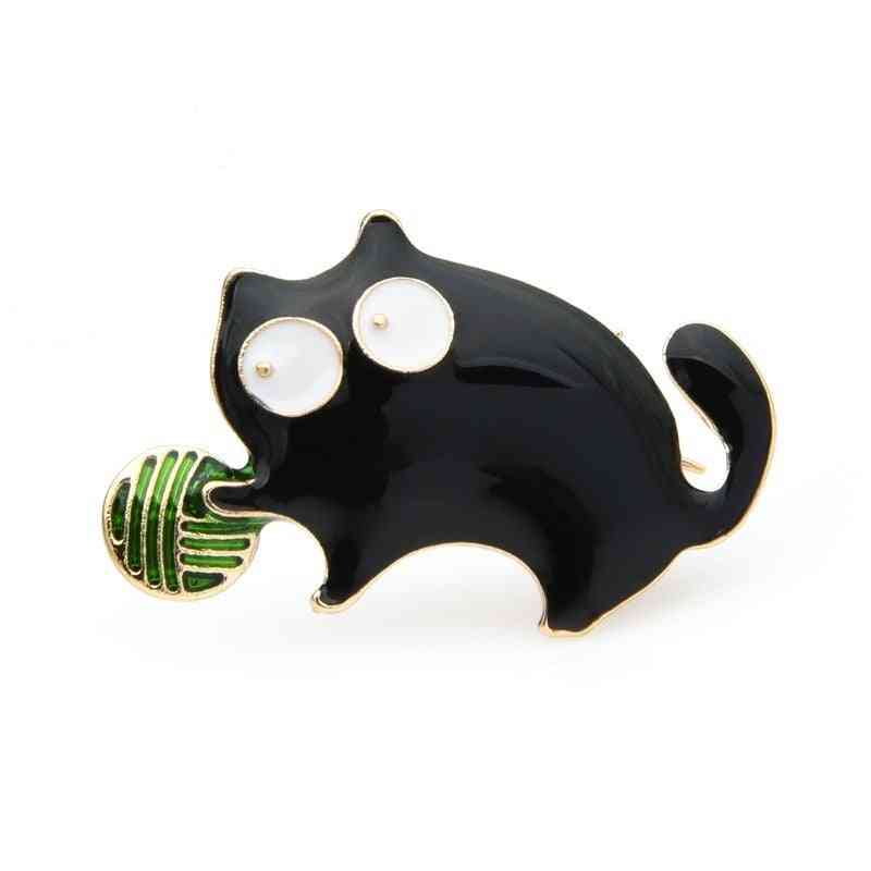 Cute Small Fat Playing Ball Cat Brooches