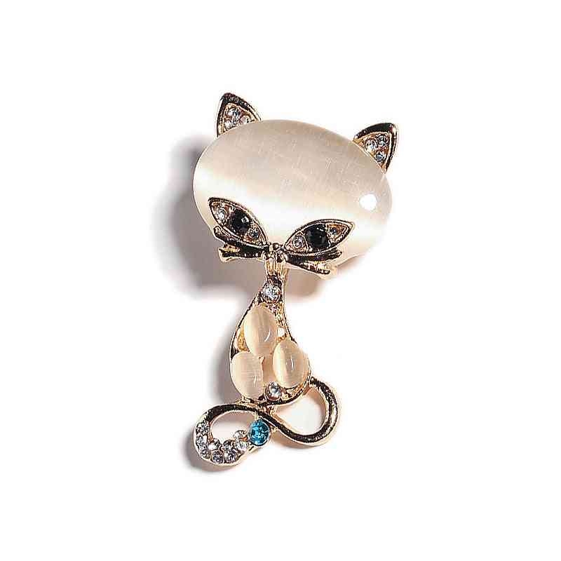 Gold Color Filled Multicolor Opal Stone Fox Brooches