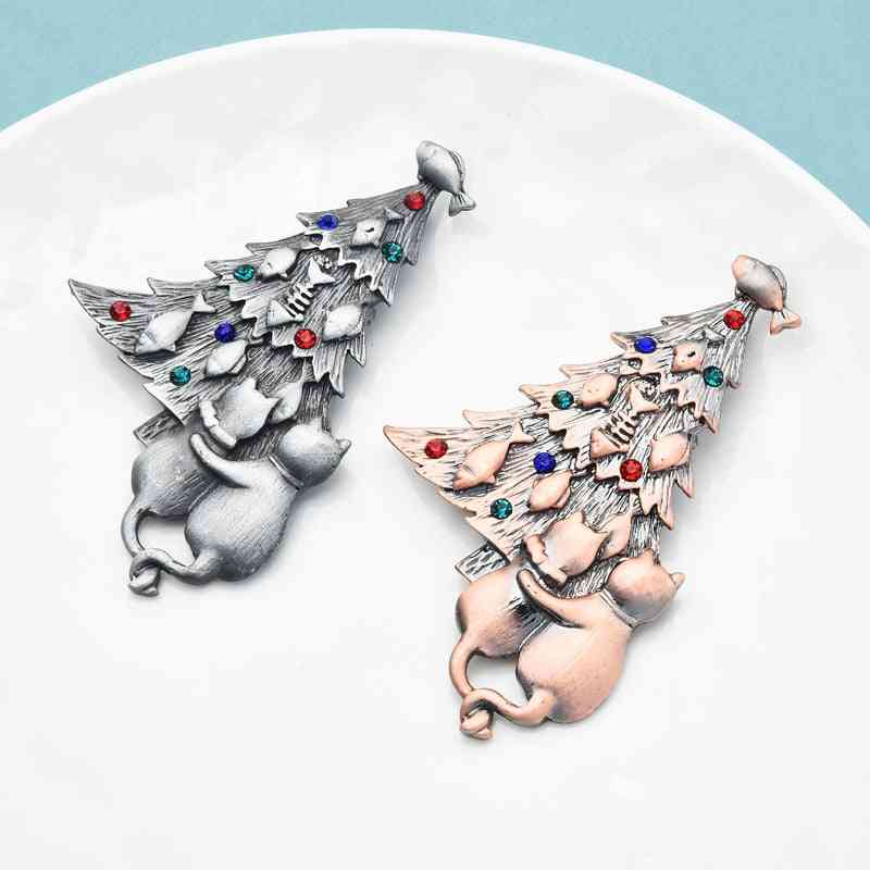 Vintage Christmas Tree Brooch Couple Cats For Lover Brooch Pins