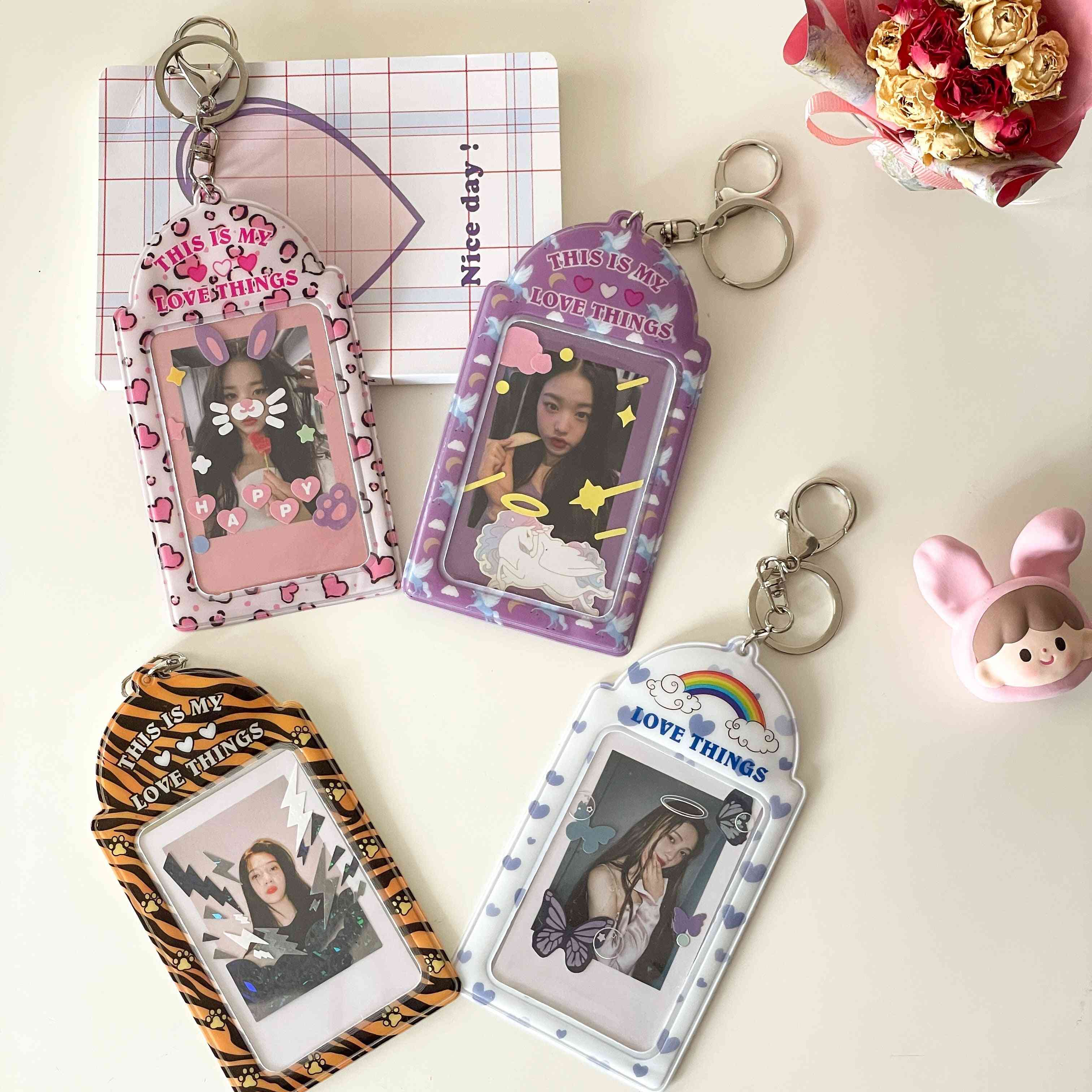 Kawaii kpop fotokort korthållare med kedjeskydd