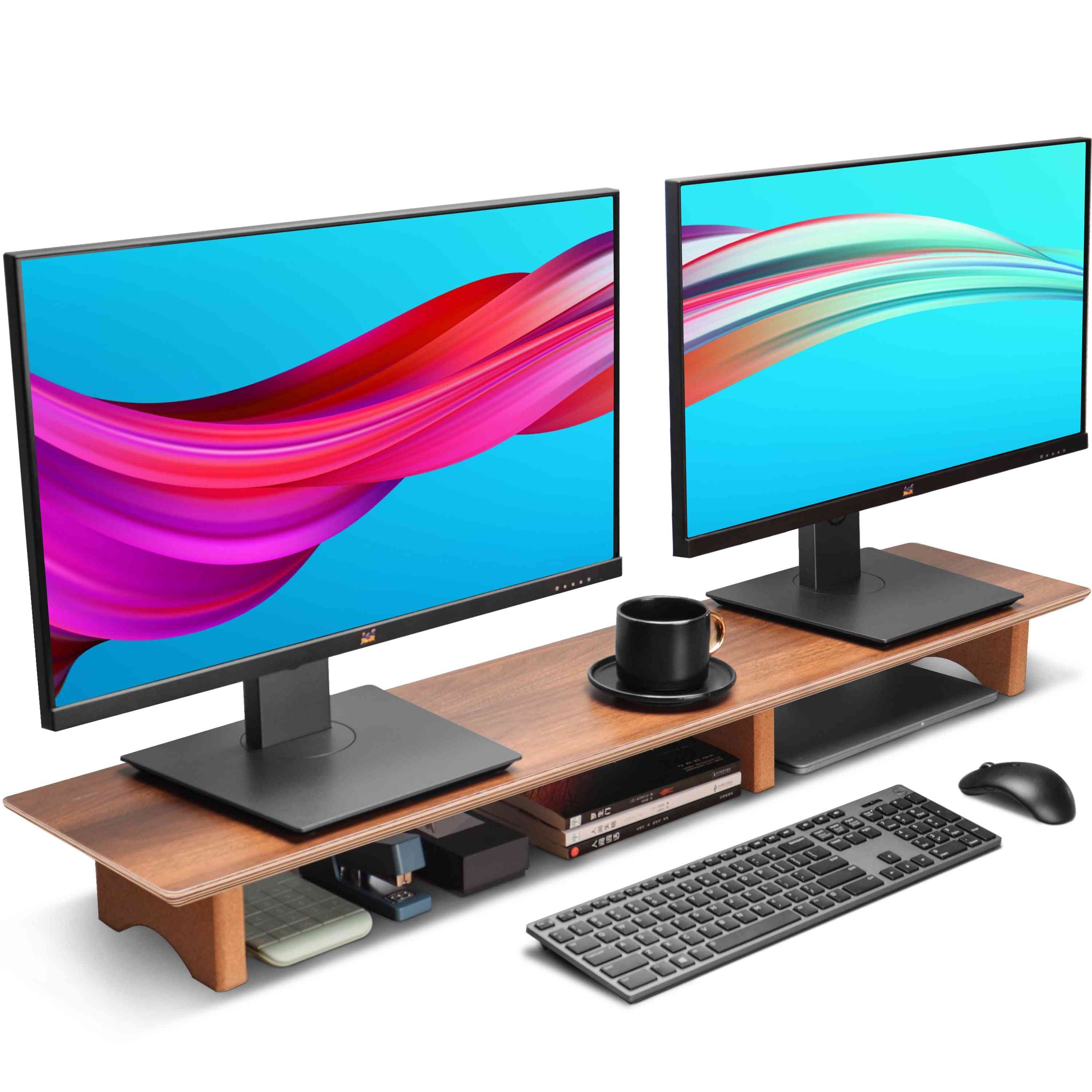 Wooden Desk Monitor Stand, Universal Computer Laptop Wood Stand