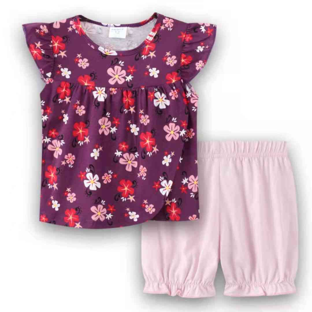 Summer Short Sleeve Girls Children Pajamas T-shirt Set