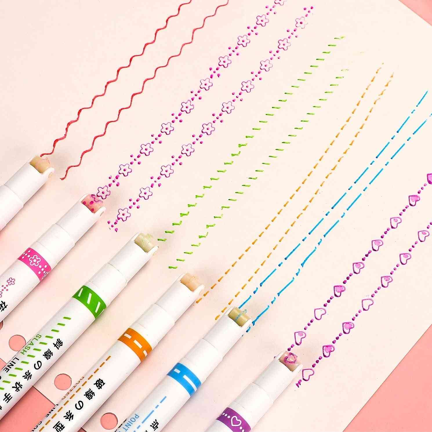 Quick-drying Colorful Curve Highlighters, Cute Pattern Hand Account Fluorescent Pen