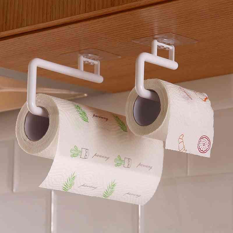 Kitchen Paper Roll Holder Self-adhesive Towel Hanger Rack Bar Cabinet Rag Hanging Holder Shelf Toilet Paper Storage Holders 1pcs