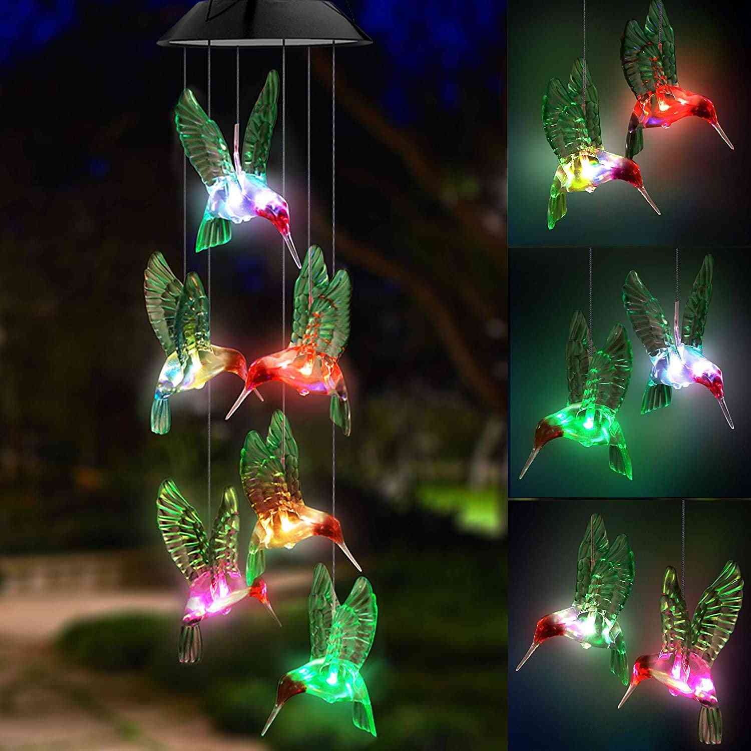 Outdoor Solar Wind Chime Hummingbird Garden Light