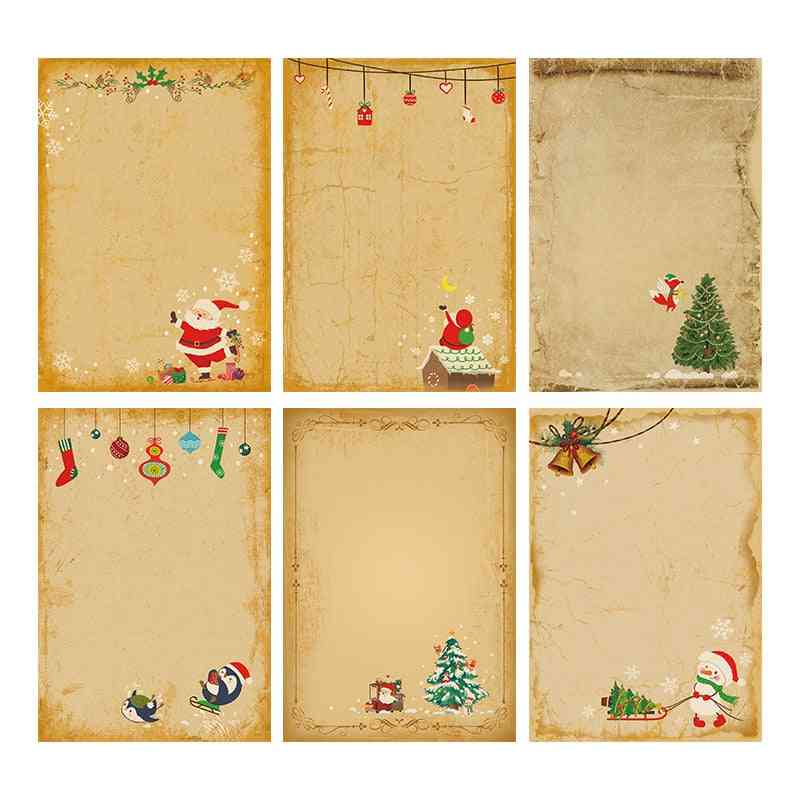 Vintage Kraft Letter Pad, Santa Claus Snowman Christmas Letter Paper Envelope