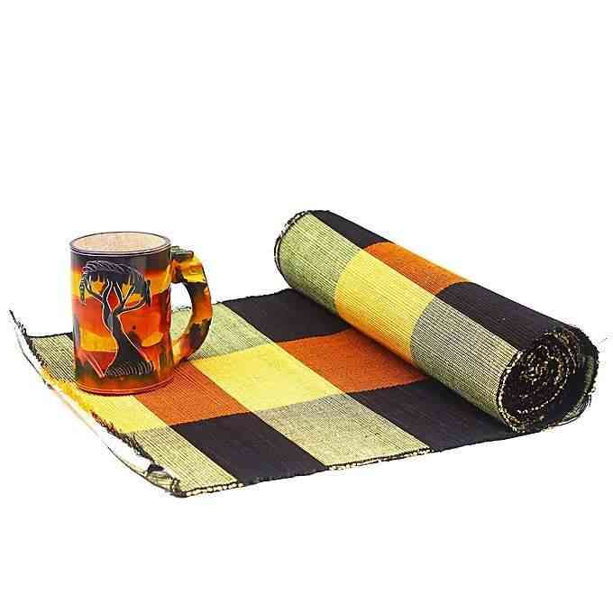 African Handcrafted Raffia Leaves Set Of Placemats And Table Runner