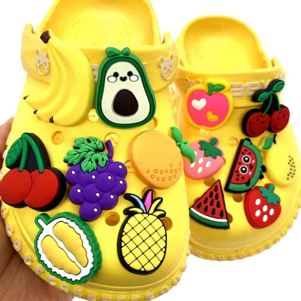 1st hetsäljande tecknad fruktserie silikonskor berlocker krokodil vattenmelon tillbehör banantoffel dekor