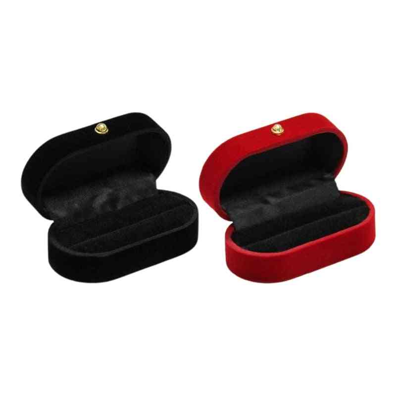 Portable Double Rings Box Display Jewelry Holder Wedding Engagement Case