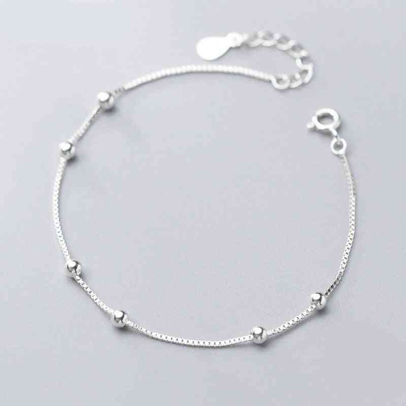 925 Sterling Silver Minimalist Box Chain Beads Bracelet Anklets