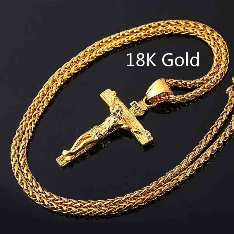 Religious Jesus Cross Necklace For Men Fashion Gold Color Cross Pendent With Chain Necklace Jewelry For Men