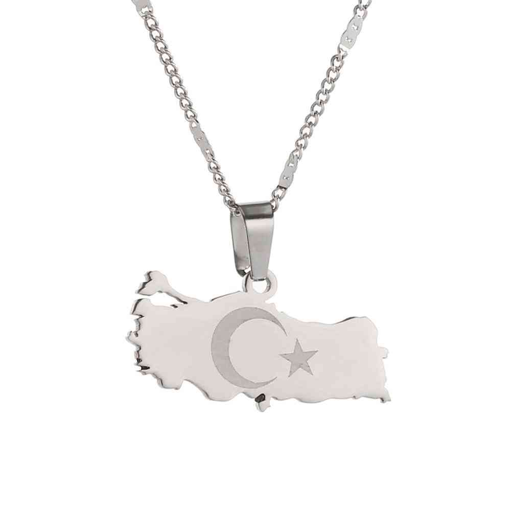 Stainless Steel Map Pendant Necklace Men