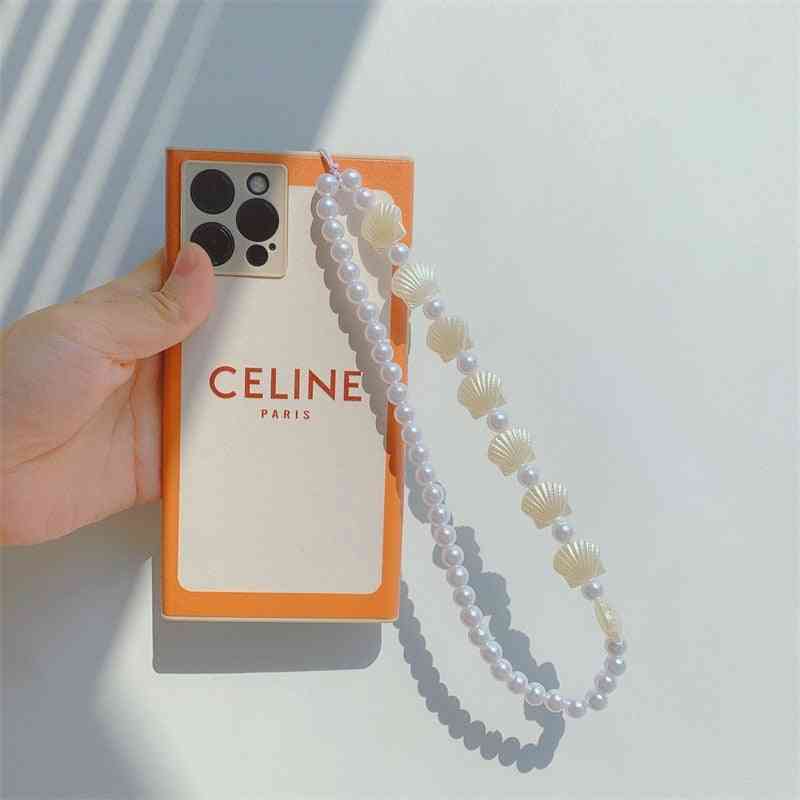 Moderigtig og dejlig hvid imiteret perle anti-tabt mobiltelefon