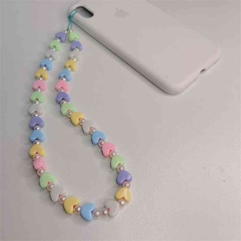 New Fashion Attractive  Match White Round Beads Mobile Phone Lanyard Chain