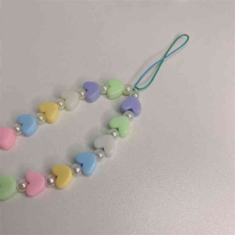 New Fashion Attractive  Match White Round Beads Mobile Phone Lanyard Chain