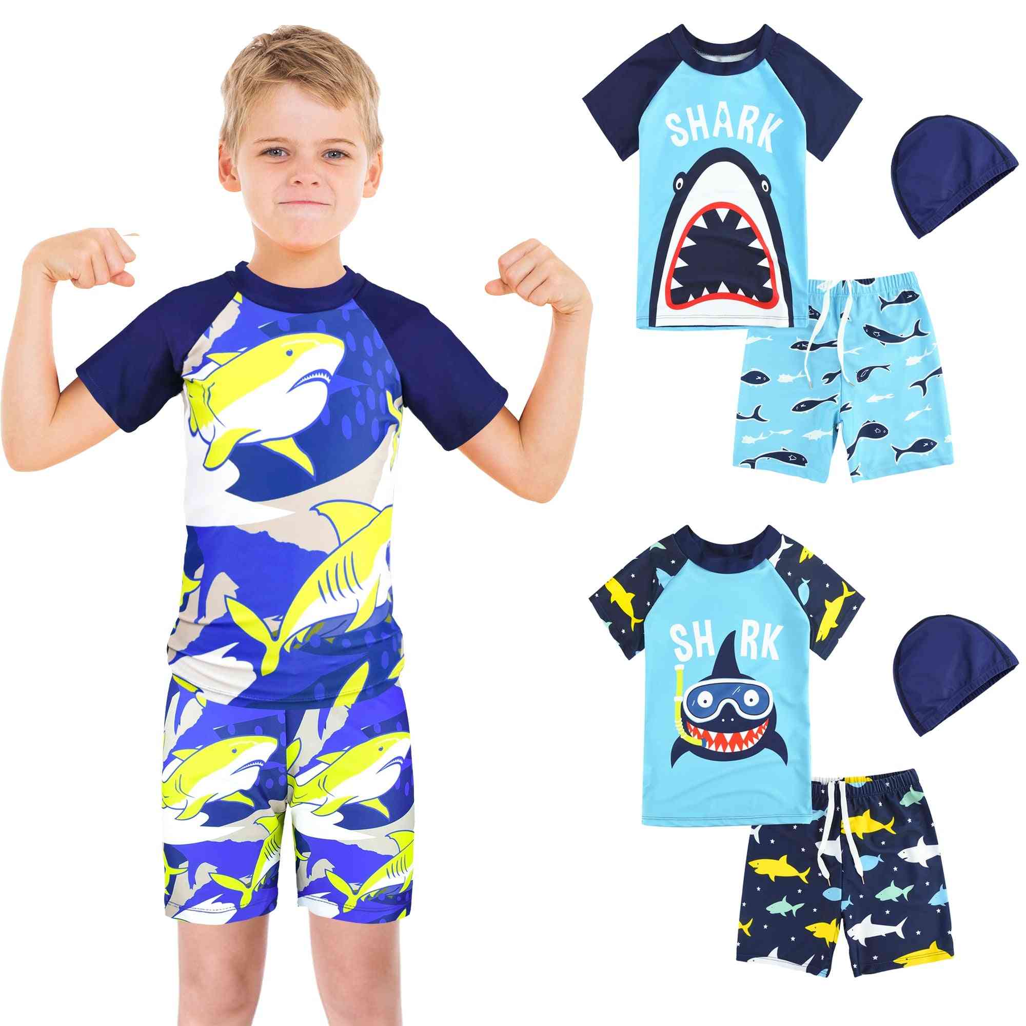 Toddler Baby Swimming Suit  Cap Shark Print Swimwear