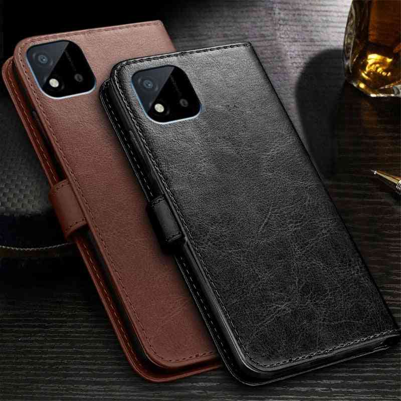 Book Style, Leather Magnetic Stand Flip Phone Covers For Realme