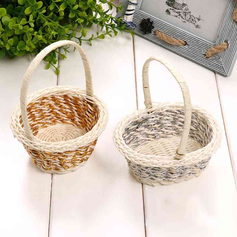 Hand Woven Flower Basket With Handle Hand Held Basket Wedding Party