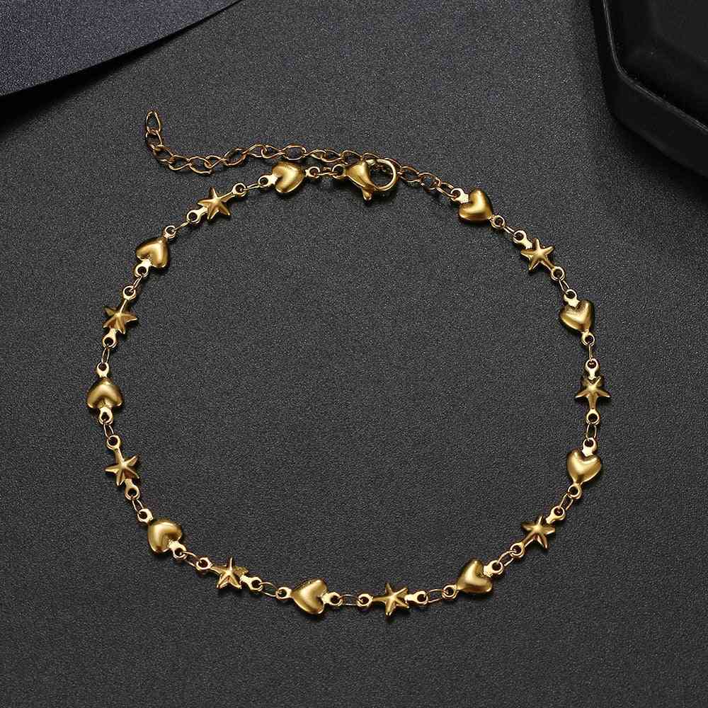 Stainless Steel Fashion New Chain Heart Star Anklets Barefoot Gold