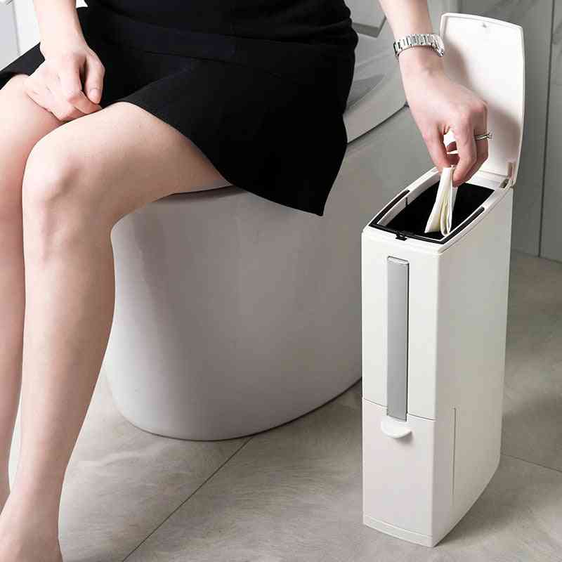 Narrow Trash Can Toilet Brush Set Bathroom Plastic Waste Bin