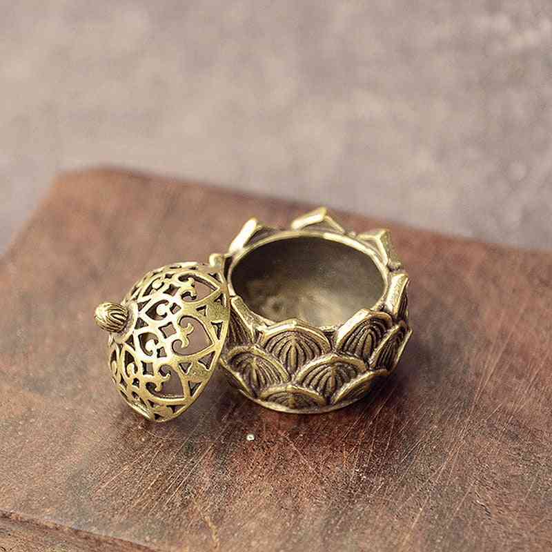 Retro Copper Small Lotus Pocket Hollow Out Incense
