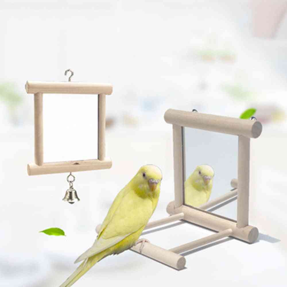 Pet Bird Parrot Stand Perch With Bell Mirror