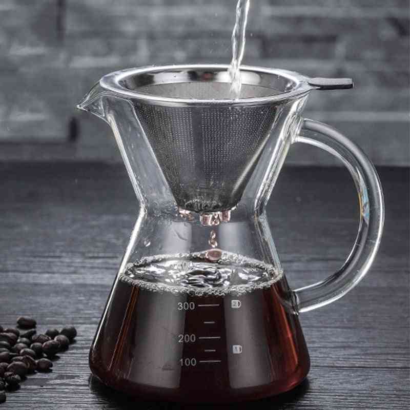 Heat Resistant Coffee Maker Glass Pot With Stainless Steel Funnel