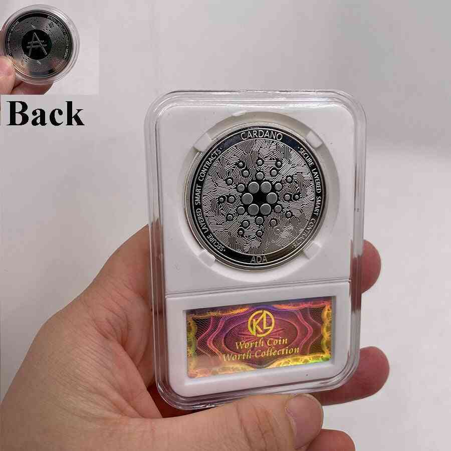 Metal Physical Silver/gold Ada Cardano Coin With Acrylic Case