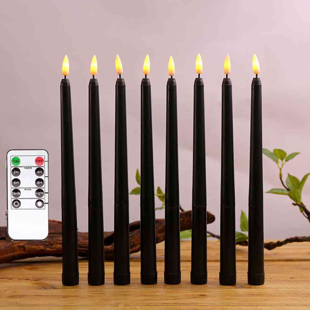 Pack Of 6 Remote Control Black Flameless Candlesticks,battery Operated Electric Fake Decorative Plastic Candles For Dinner