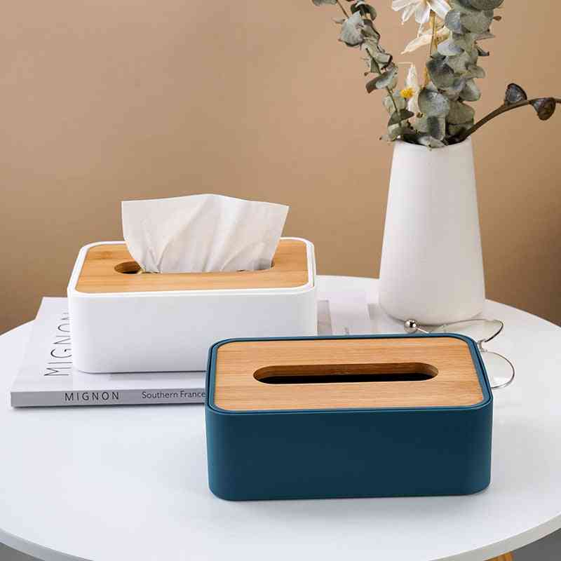 Tissue Box With Bamboo Cover-napkin Holder Home Storage Boxes