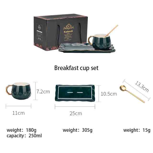 Green Coffee Cup Set With Mat And Lid