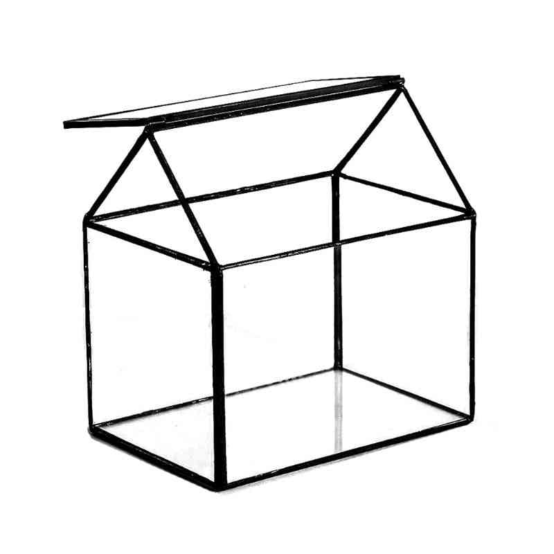 Geometrisk glas terrarium låda hus form förvaringslåda