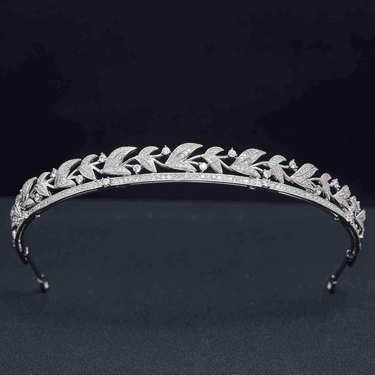 Cubic Zirconia Leaves Headband Tiara For Wedding