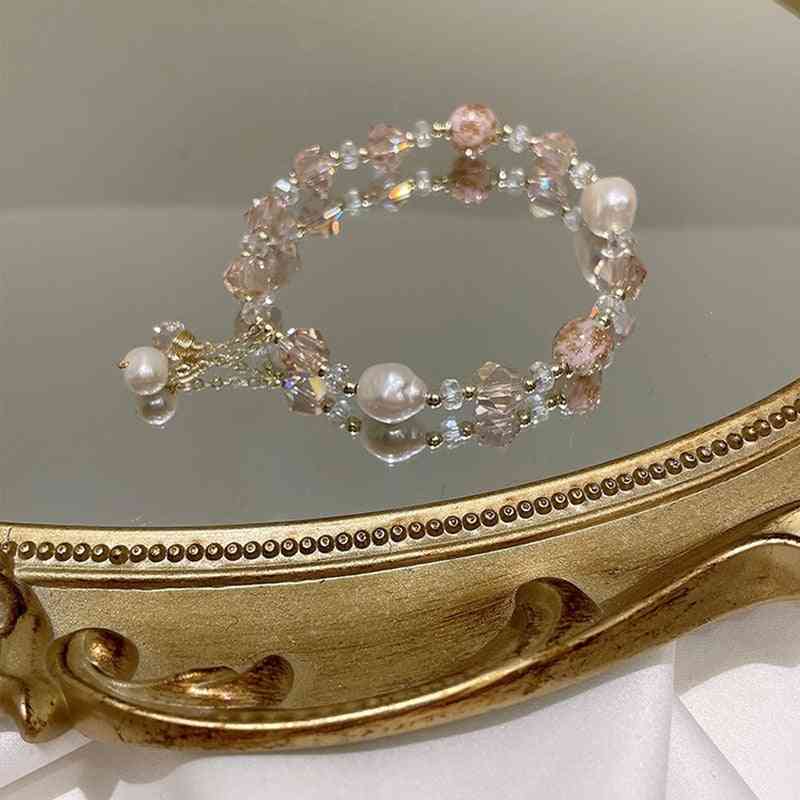 Fashion Pink Crystal Beads Bracelet Elastic Rope Charm