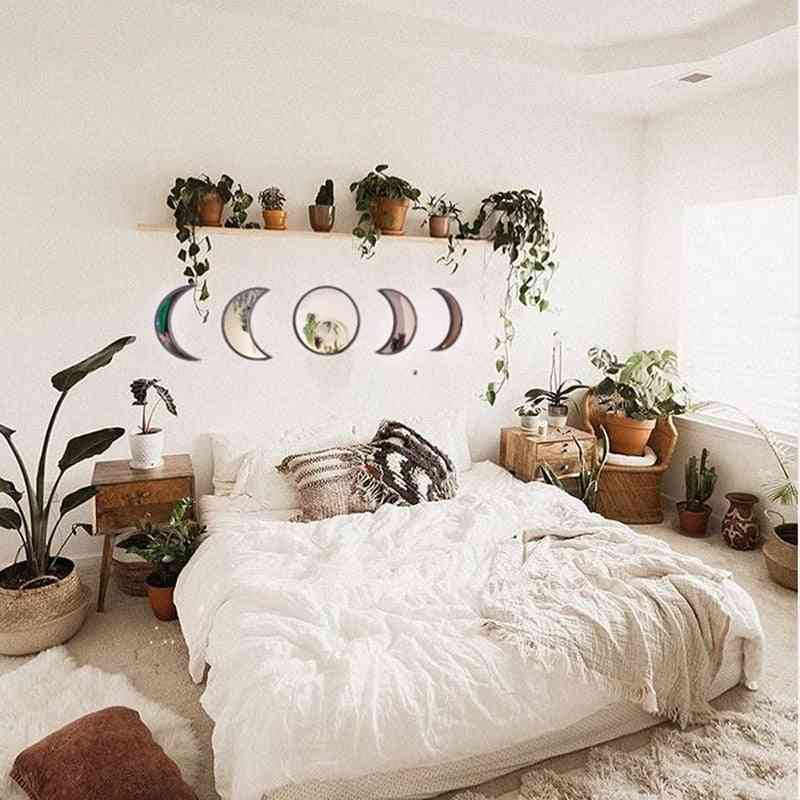 Bohemian Style Wooden Decorative Wall Mirror Moon Phase Set