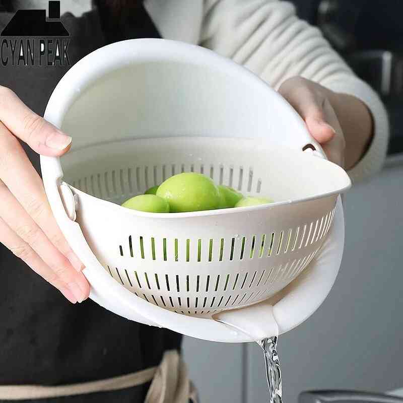 Kitchen Silicone Double Drain Basket Bowl Washing Storage Basket