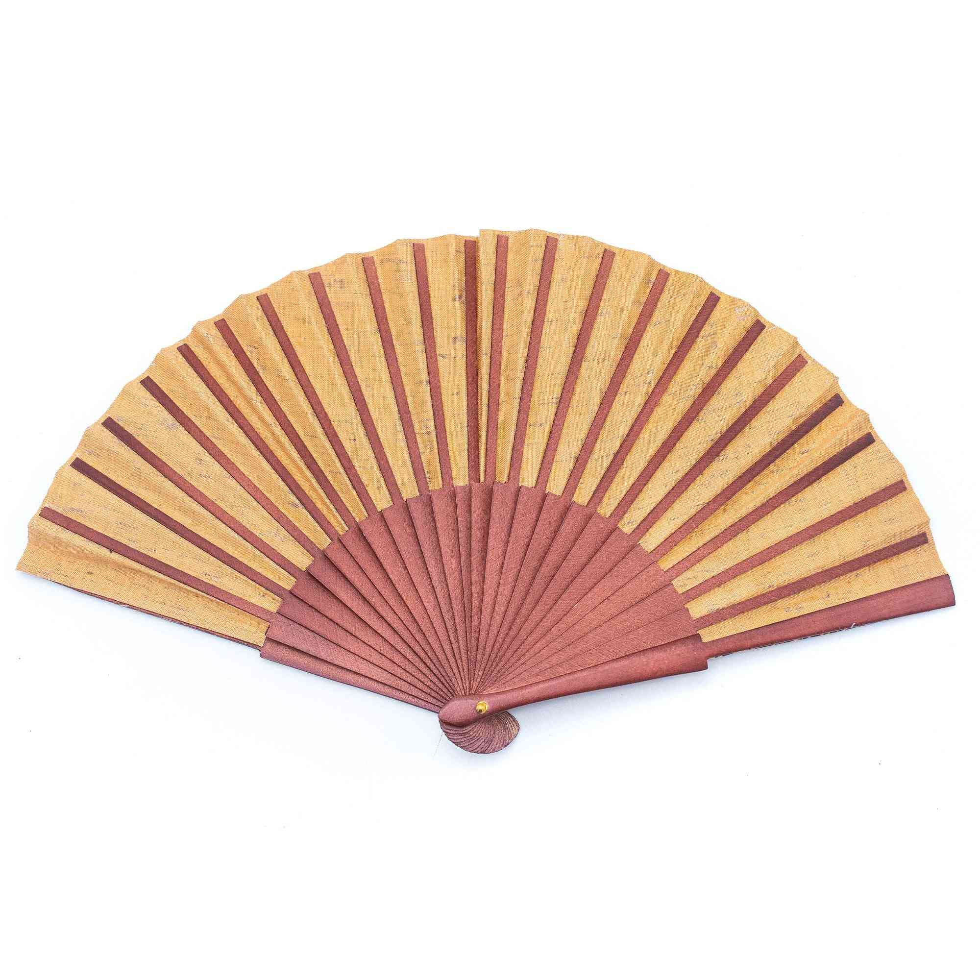 Natural Cork Hand Folding Fan With Traditional Portuguese Parrten