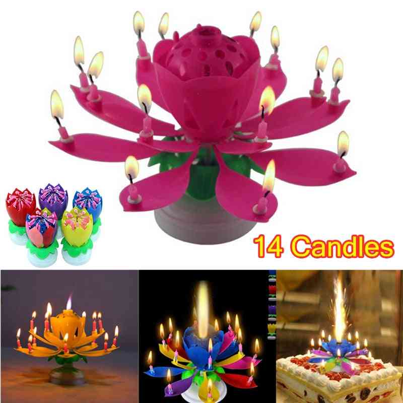 Birthday Cake Music Candles With 14 Candles Lotus Flower