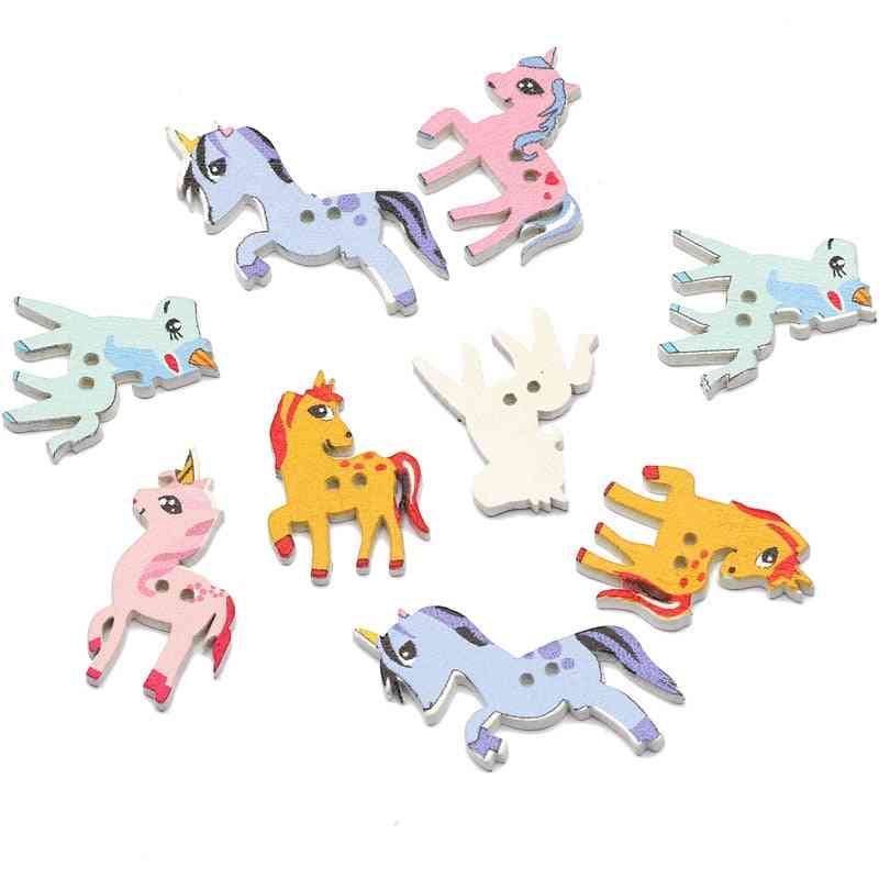 Mixed Unicorn Pattern Wooden Buttons For Baby Clothing Sewing Buttons