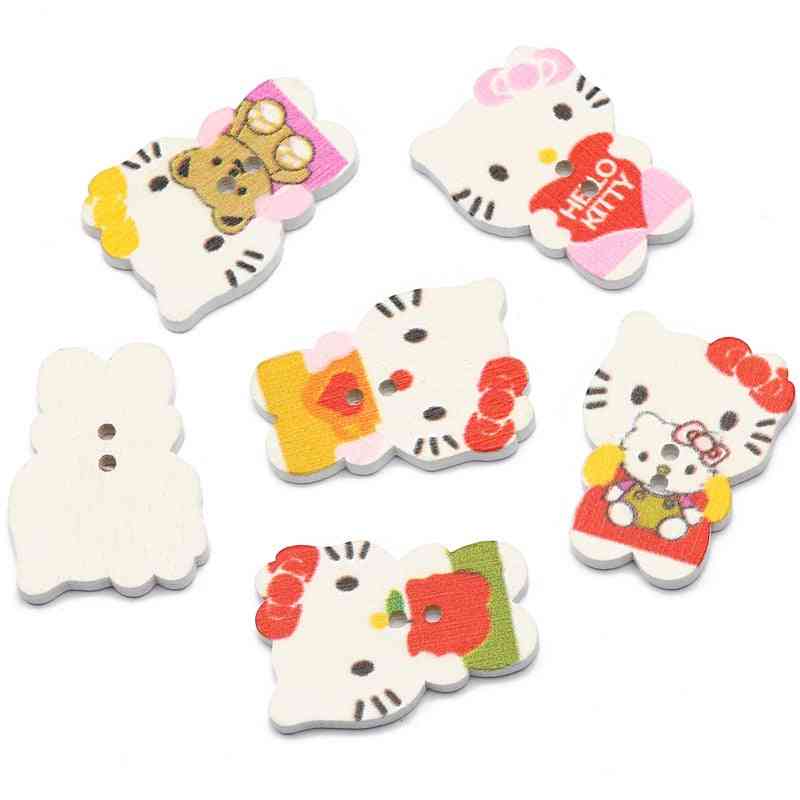 Mixed Cute Cat Wooden Buttons 2hole Clothing Buttons For Crafts Scrapbooking